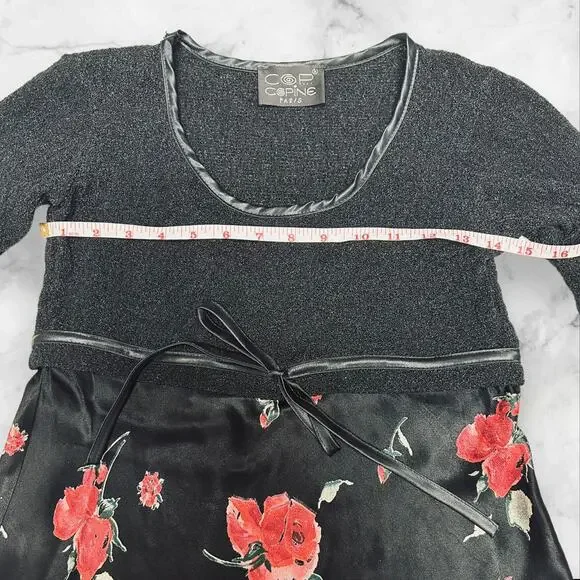 Cop Copine Paris Floral Satin Black Long Sleeve Mini Dress  size S - Picture 2 of 7